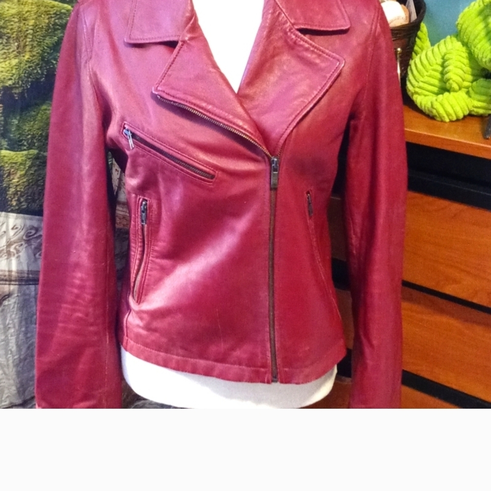 Women's Burgundy Leather Jacket